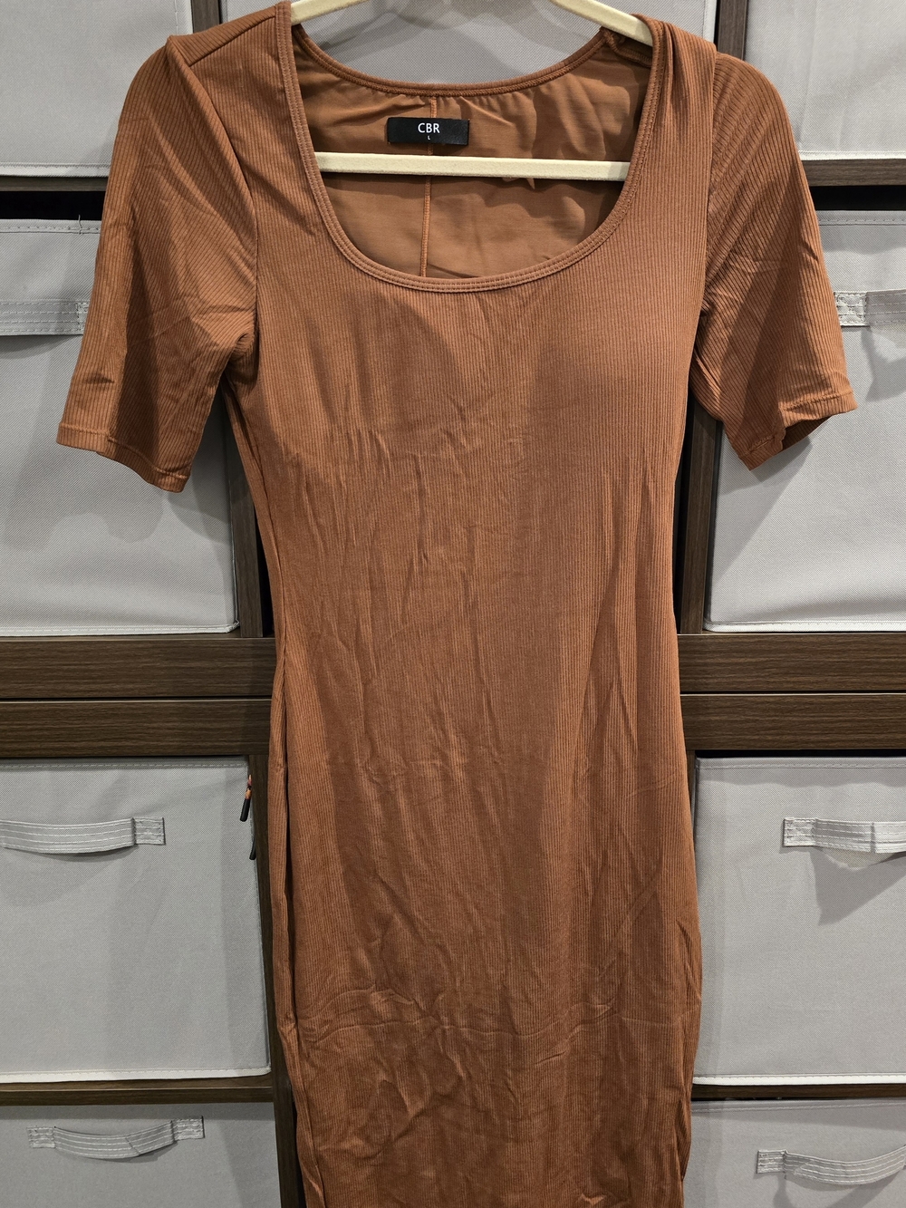 CBR Women's Scoop Neck Short Sleeve Dress in Rust With Built In Shapewear